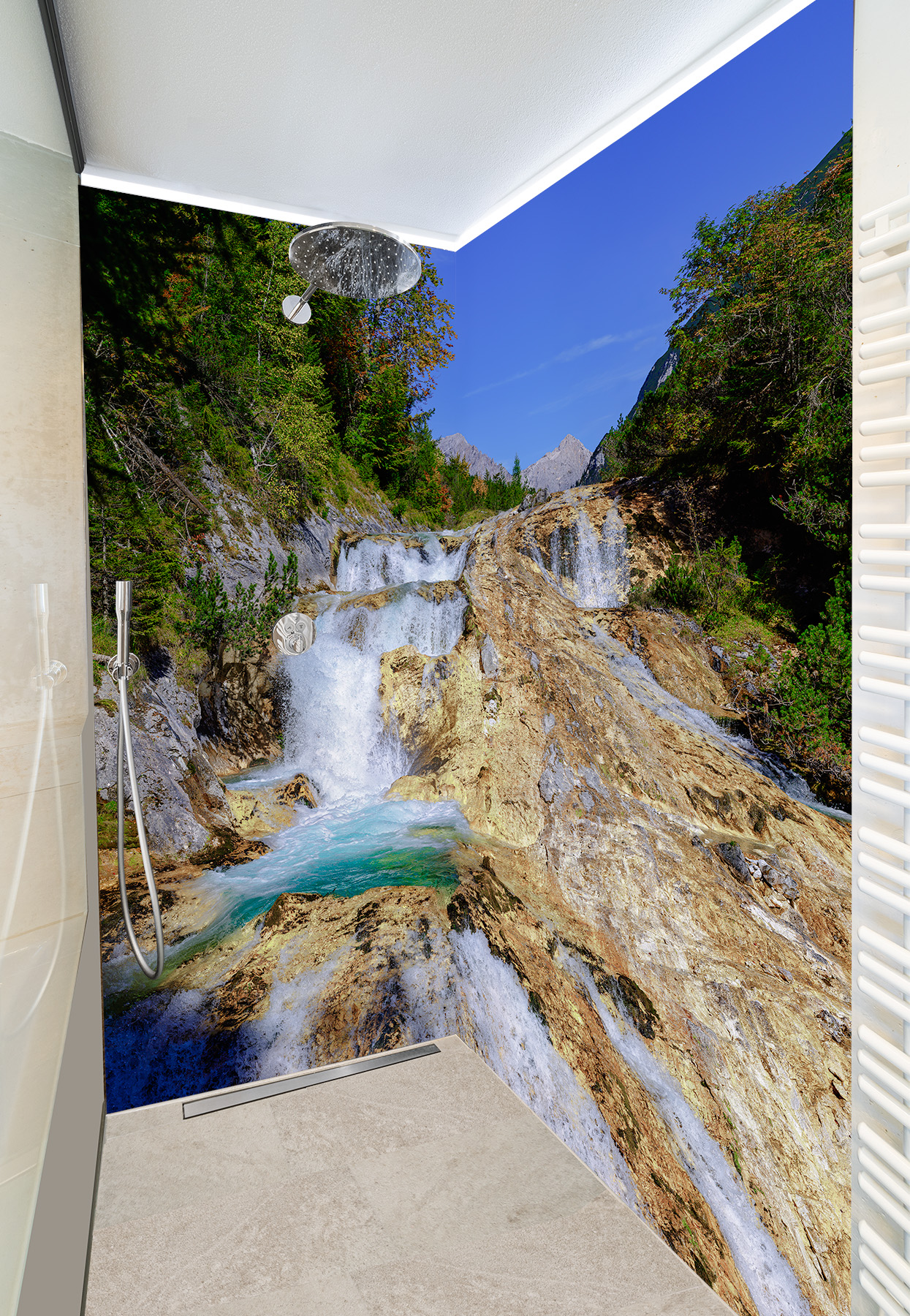 Duschwand mit Fotomotiv - Wasserfall Karwendelwasserfall