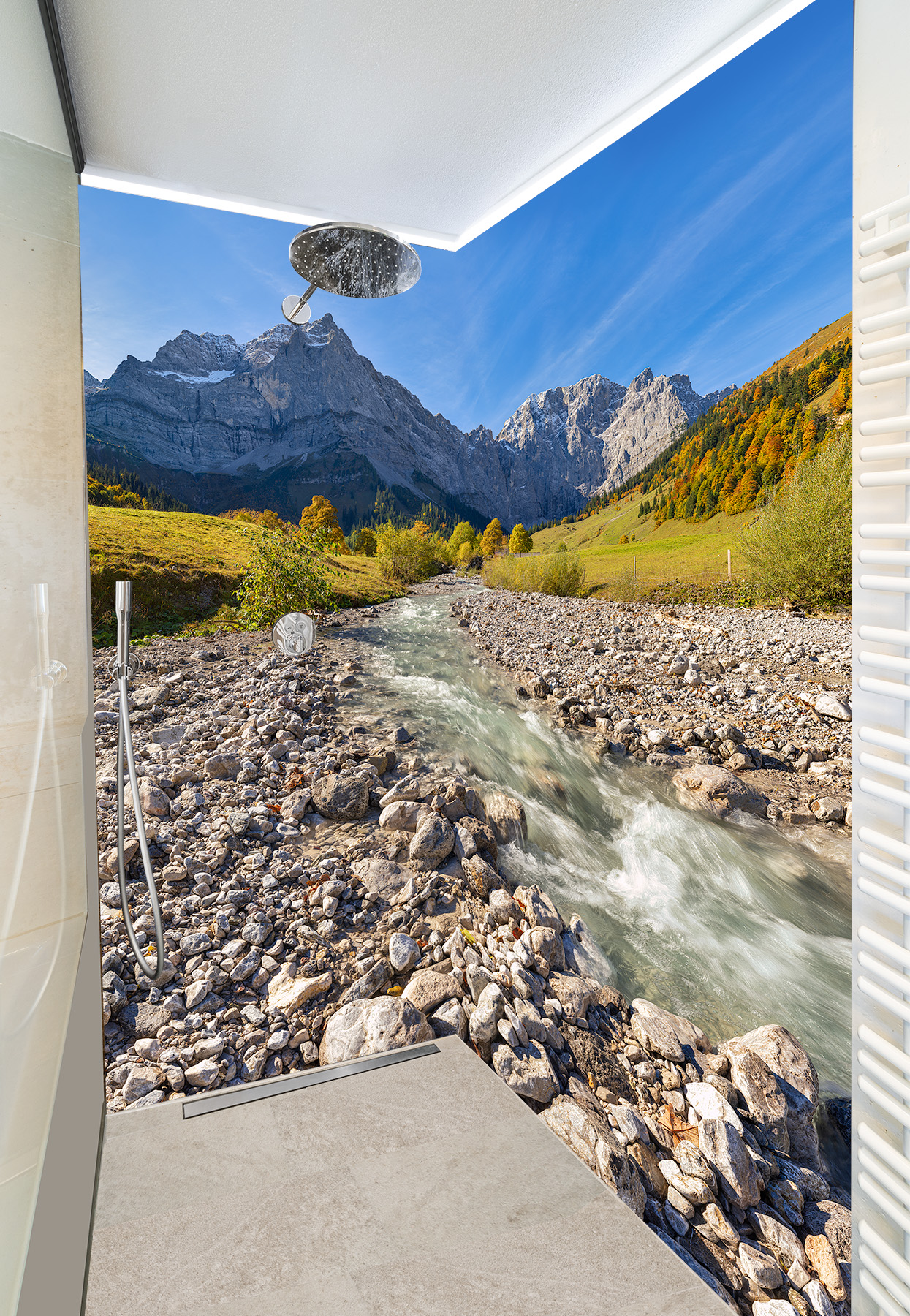 Duschwand mit Fotomotiv - Fluss Bach Engalm Tirol