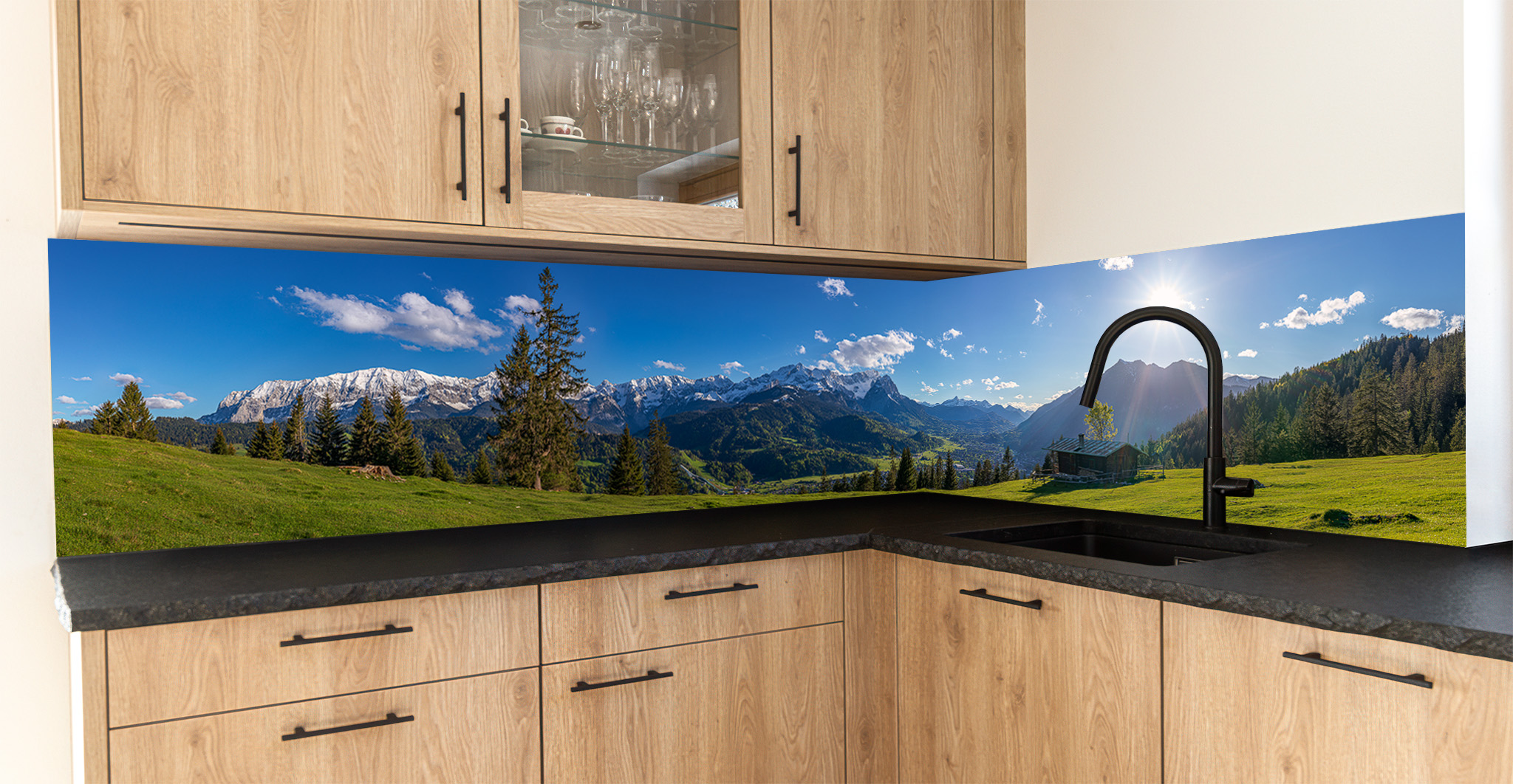 Motiv für eine Küchenrückwand - Garmisch-Partenkirchen-Bergpanorama-Zugspitze-Frühjahr