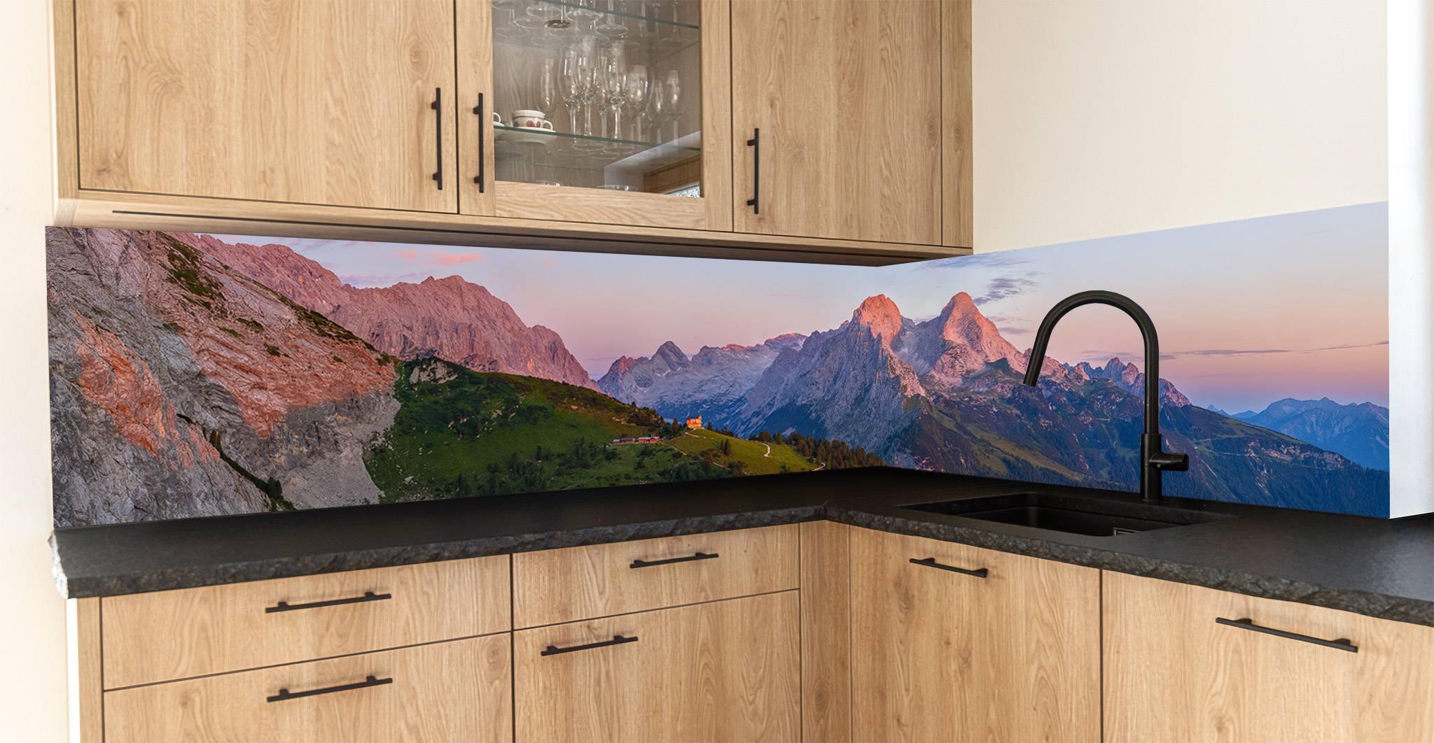 Motiv für eine Küchenrückwand - Schachen Alpspitze - Morgenrot  Panorama