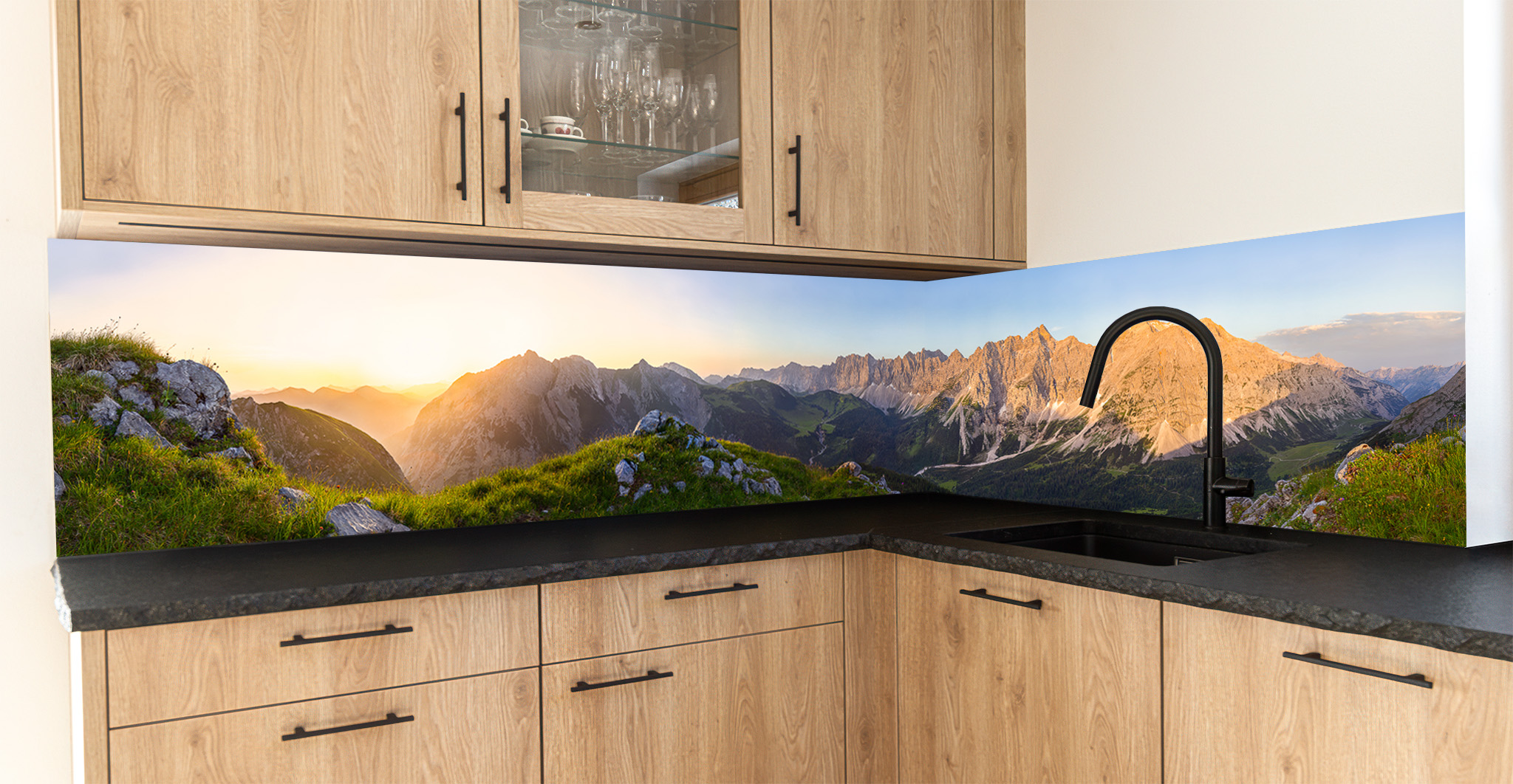 Küchenrückwand farbig 329cm x 58cm - AluDibond matt foliert - sehr pflegeleicht Küchenrückwand mit Fotomotiv - Resistent gegen Fettspritzer - AluDibond matt foliert - Karwendelhauptkamm