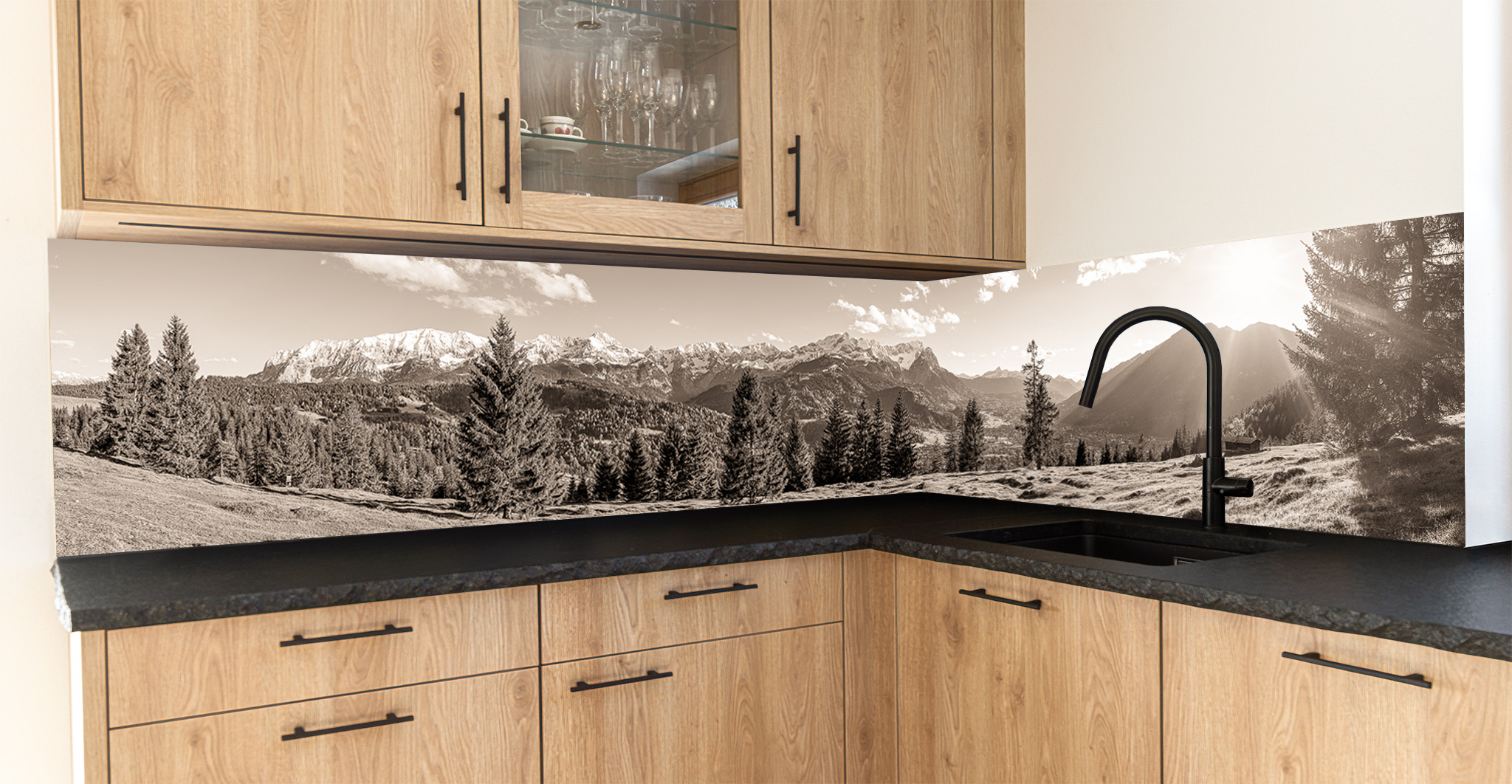 Motiv für eine Küchenrückwand - Garmisch-Partenkirchen Bergblick Eckenhütte sepia