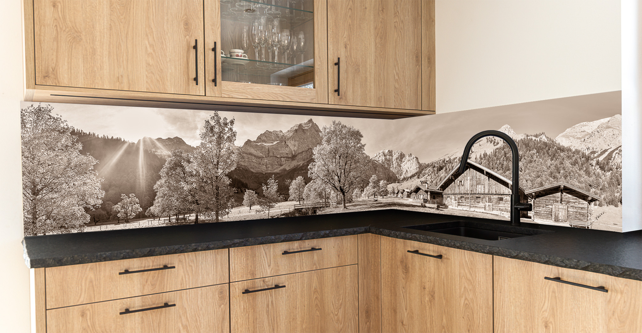 Motiv für eine Küchenrückwand - Engalm - sepia