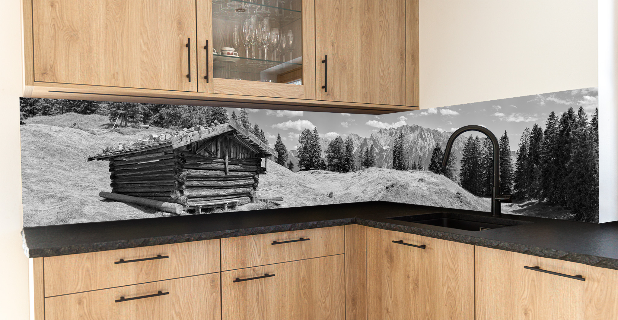 Motiv für eine Küchenrückwand - Karls Wiesmahd-Stodl - Karwendelblick sw